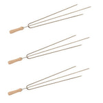 Cyprus Set of 3 Stainless Steel Greek Cypriot Barbecue BBQ Grill Foukou Souvlaki Kebab 3-Prong Skewers with Wooden Handles