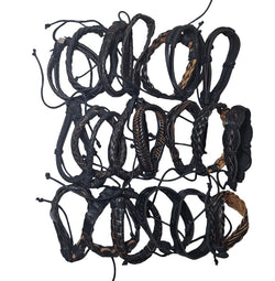 6pcs Wristband Bracelet BLACK Mixed Adjustable Assorted Faux Leather Men Women