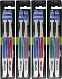 REACH Essential Care Interdental FIRM Toothbrush, Duo Pack x 4, Full Head Hard Bristle Manual Toothbrushes, Variety Colors Multipack, Daily Oral Enamel Dental Care