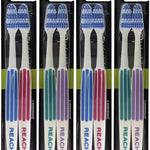 REACH Essential Care Interdental MEDIUM Toothbrush, Duo Pack x 4, Full Head Hard Bristle Manual Toothbrushes, Variety Colors Multipack, Daily Oral Enamel Dental Care