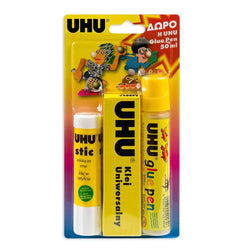 UHU Glue Pack - Glue Stick 21g + Glue Pen 50ml + All purpose adhesive glue 35ml