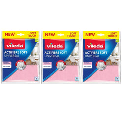 3 x Vileda Actifibre Soft Universal Microfibre Cloth, 100% Microfibre Cleaning Cloth