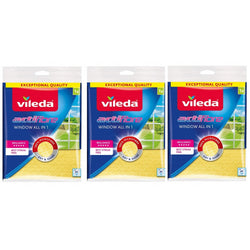 3 x Vileda Actifibre 100% Microfibre Cloth for Cleaning Window / Glass – Yellow