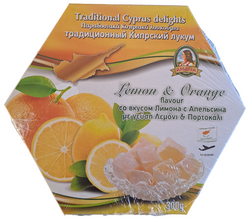 Traditional Cyprus/Greek Loukoumi Delight Sweets 300g- 1 x Box of Lemon-Orange