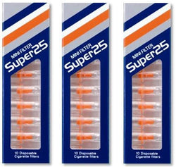 SUPER 25 Mini Filters Disposable, Reusable for Cigarette Smoking - 3 Packs x 10-Filters each