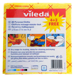 Vileda All-Purpose Cloth 4+2Pcs, Powerful Cleaning, Water-Absorbent, Durable - Yellow 6 Pcs Per Pack