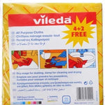 Vileda All-Purpose Cloth 4+2Pcs, Powerful Cleaning, Water-Absorbent, Durable - Yellow 6 Pcs Per Pack