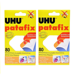UHU Patafix Glue Pads - White Reusable Removable - 2 x Pack of 80 Pads