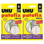 UHU Patafix DECO Glue Pads Strong White Reusable Removable - 2 Pack of 32 Pads