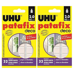 UHU Patafix DECO Glue Pads Strong White Reusable Removable - 2 Pack of 32 Pads