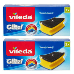 Vileda Glitzi Plus Washing Up Sponge with Anti-Bacterial Coatin - Packs of 3