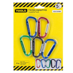Coloured Metal Carabiner Hooks Clip for Hanging Keychain 6.5x3.5 cm - 5 pcs